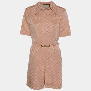 Gucci Pink GG Supreme Cotton Blend Belted Playsuit S