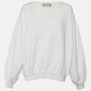 Gucci White Tennis Embroidered Cotton Knit Sweatshirt M
