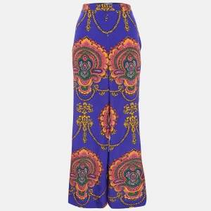 Gucci Purple Printed Silk Wide Leg Trousers M