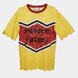 Gucci Yellow/Red Modern Future Sequin and Lace Crew Neck T-Shirt M