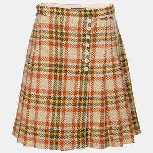 Gucci Multicolor Checkered Wool Blend Horsebit Mini Skirt M