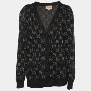 Gucci Black GG Lurex Knit Button Front Cardigan L