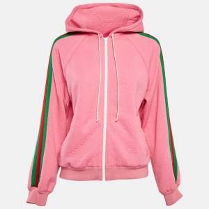 Gucci Pink  GG Jersey Jacquard Web Stripe Zip-Up Jacket S