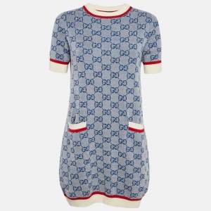 Gucci Blue GG Supreme Jacquard Knit Mini Dress S