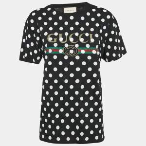 Gucci Black Vintage Logo and Polka-Dots Print Jersey T-Shirt XS