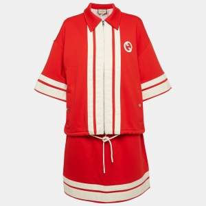Gucci Red Round Interlocking Applique Jersey Skirt and Jacket Set L