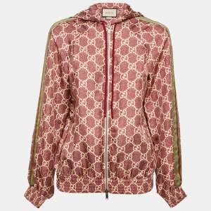 Gucci Red GG Supreme Silk Zip-Up Jacket XS