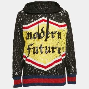 Gucci Black Modern Future Sequin Embroidered Lace Hoodie XXS