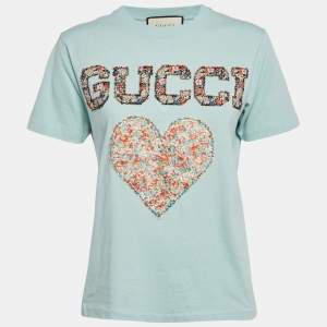 Gucci Blue Heart Applique Jersey Liberty London Edition T-Shirt XS