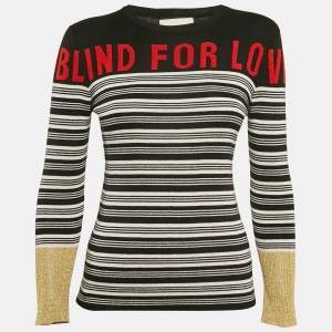 Gucci Black/White Blind For Love Intarsia  Lamé and Cashmere Knit Sweater XS
