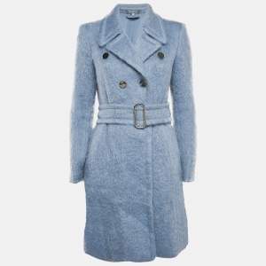 Gucci Blue Textured Mohair Double Breasted Mid-Length Coat S