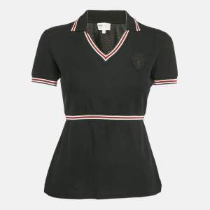 Gucci Black Applique Cotton Pique Cinched Waist Equestrian T-Shirt S