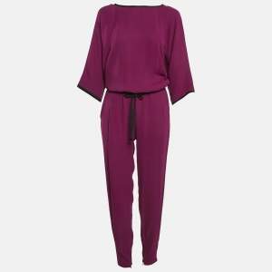 Gucci Magenta Pink Silk Belted Draped Detail Jumpsuit S 