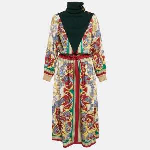 Gucci Cream Floral Print Wool Turtle Neck Flared Maxi Dress S
