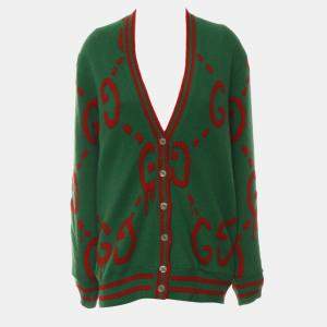 Gucci Green/Red Wool, Silk GG Knitted Cardigan XS