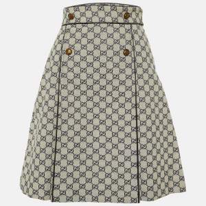 Gucci Ecru GG Jacquard Canvas A-Line Skirt S