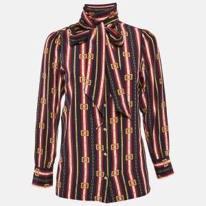 Gucci Multicolor Printed Silk Tie-Up Neck Button Front Blouse XS