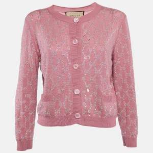 Gucci Pink Studded Wool Button Front Cardigan M