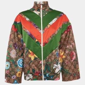 Gucci Green GG Supreme Floral Print Jersey Knit Zip-Up Track Jacket XS