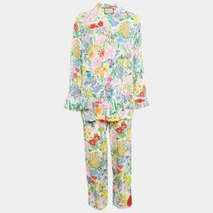 Gucci X Ken Scott Multicolor Silk Floral Print Top and Wide Leg Pants S