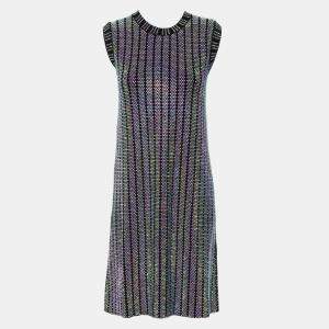 Gucci Multicolor Crystal Embroidered Rib Knit Dress M
