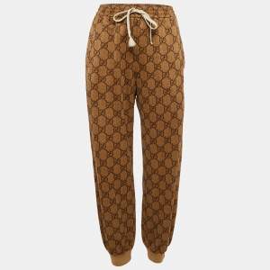 Gucci Brown GG Supreme Logo Print Jersey Trackpants S
