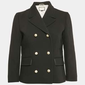 Gucci Black Textured Wool Blend Double Breasted Blazer M