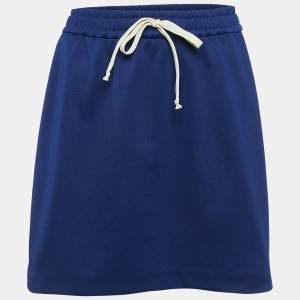 Gucci Navy Blue GG Side Stripe Jersey Mini Skirt M