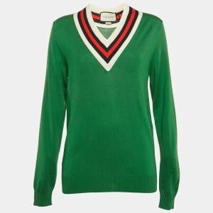 Gucci Green Wool V-Neck Full Sleeve Sweater XS