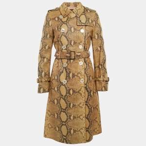 Gucci Brown Python Skin Texture Leather Double Breasted Coat M