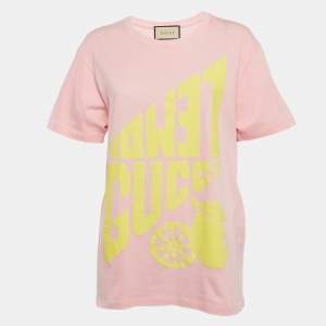 Gucci Pink Lemon Gucci Print Jersey Crew Neck T-Shirt XS