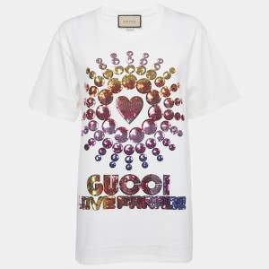Gucci Off White Love Parade Sequin Detail Jersey T-Shirt XS