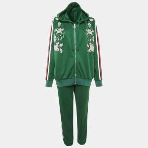 Gucci Green Floral Embroidered Cotton Blend Knit Tracksuit XL/L