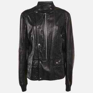 Gucci Pinhole Pattern Leather Zip-Up Jacket XL