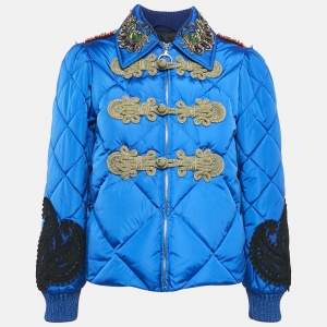 Gucci Blue Embroidered Nylon Quilted Jacket S