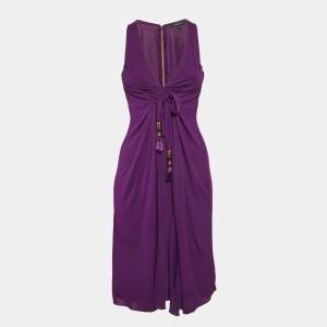 Gucci Purple Jersey Tie-Up Detail Sleeveless Midi Dress S