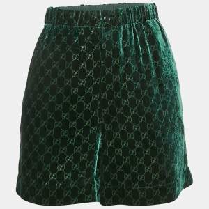 Gucci Green GG Supreme Patterned Velvet Shorts S 
