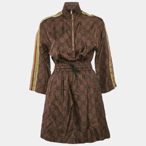 Gucci Brown GG Supreme Print Silk Mini Dress XS