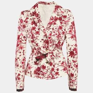 Pre Owned Gucci Pink/White Floral Print Cotton Long Sleeve Blazer M