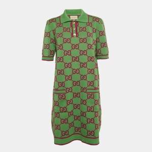 Gucci Green GG Jacquard Cotton Knit T-Shirt Dress XL