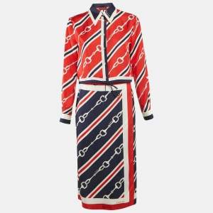 Gucci Multicolor Horse-bit Print Silk Blouse and Skirt Set S