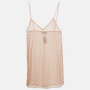 Gucci Pale Pink GG Embroidered Tulle Lingerie Mini Dress M