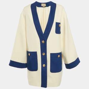 Gucci White/Blue Linen Canvas Long Jacket M
