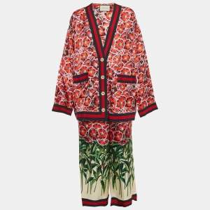 Gucci Red Garden Print Silk Pajama Top and Trousers Set M