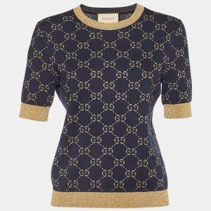 Gucci Dark Blue GG Cotton Lamé Crew Neck Jumper M