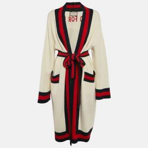 Gucci Cream Web Blind For Love Cotton Terry Tiger Embellished Cardigan M