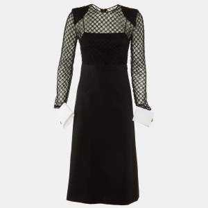 Gucci Black GG Supreme Lace and Knit Detachable Cuff Midi Dress S