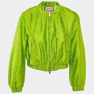 Gucci Green GG Supreme Embroidery Silk  Zip-Up Jacket S