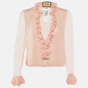 Gucci Pink Silk Ruffled Button Front Blouse S