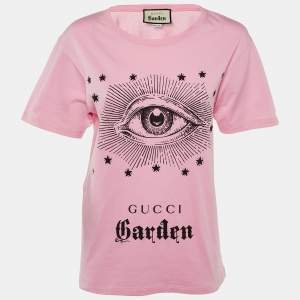 Gucci Garden Pink Eye Print Cotton Crew Neck T-Shirt XS